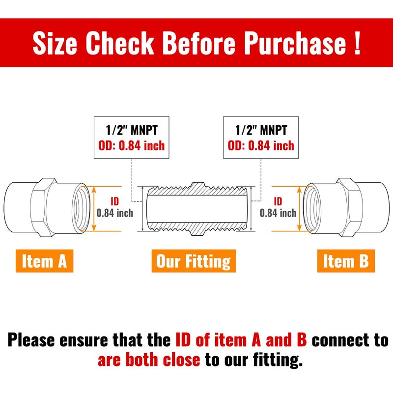 SUNGATOR 5-Pack 1/2 Inch Hex Nipples, 1/2'' NPT Male Ã— Male Brass Pipe Fitting Adapters, 1/2'' Brass Hex Nipple Pipe Extension Fittings - Image 3